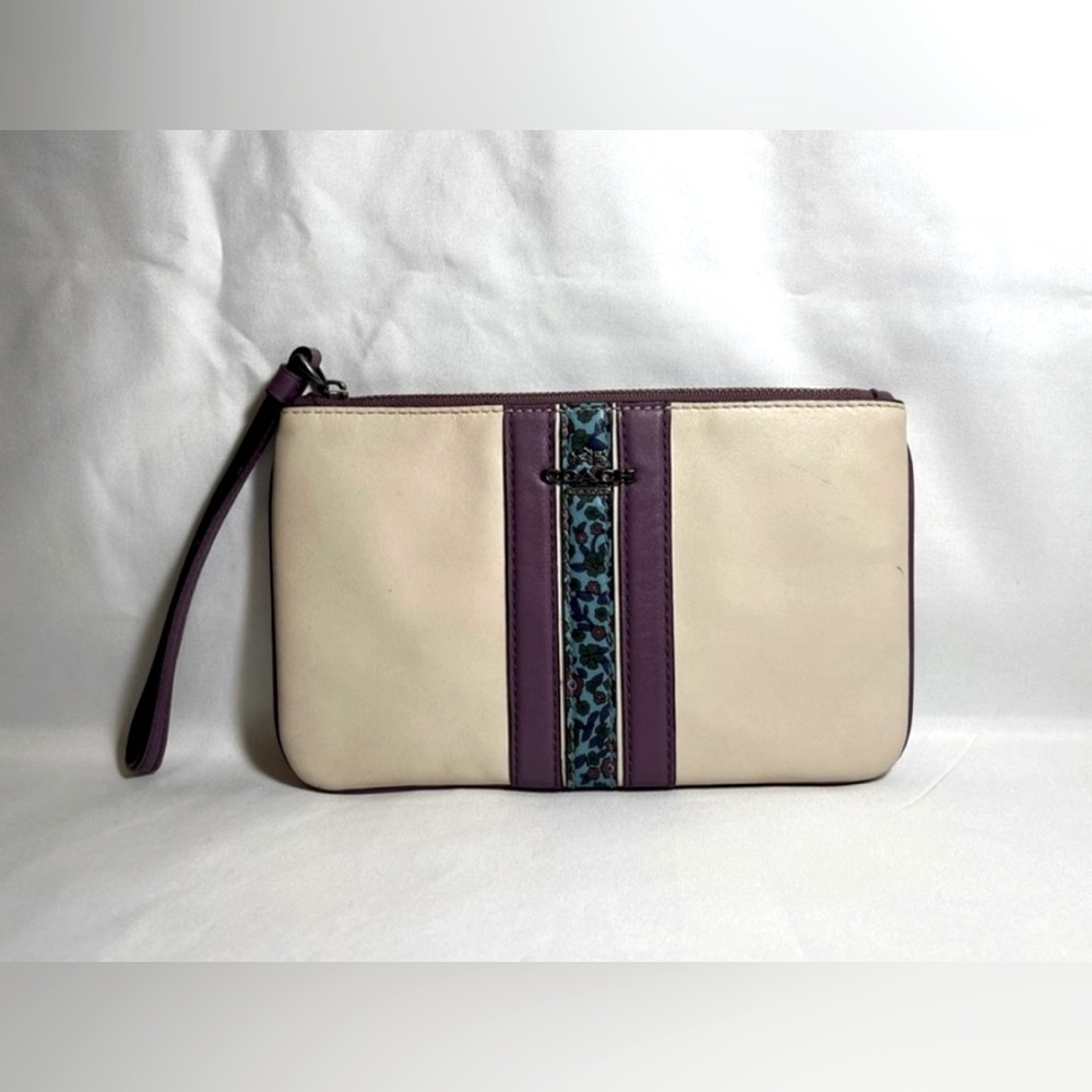 Coach Floral Stripe Wristlet (Natural Refined Leather)